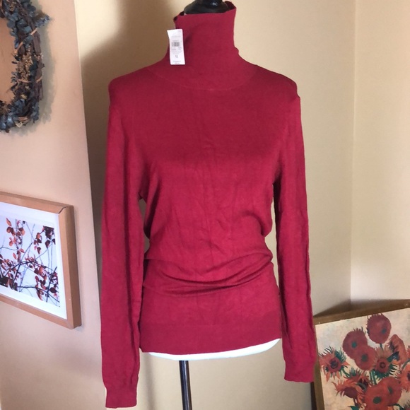 ANN TAYLOR Size medium Soft tight-knit Turtleneck Classic RED MSRP $68 NEW - Picture 2 of 10